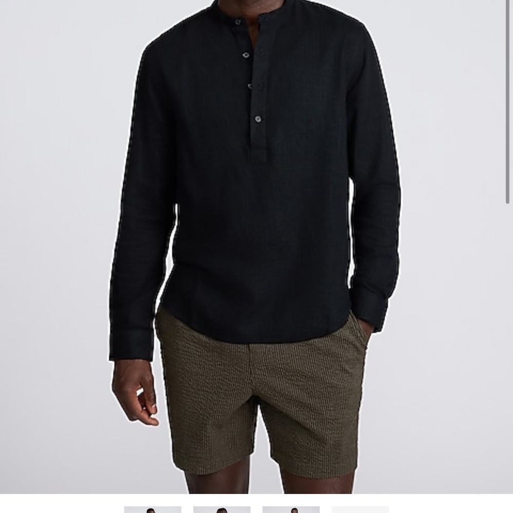 Express Black Casual Button Down Shirt Linen